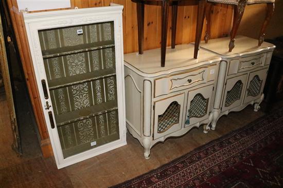 Pair white and gilt painted cabinets and a white painted glazed wall cabinet (2)